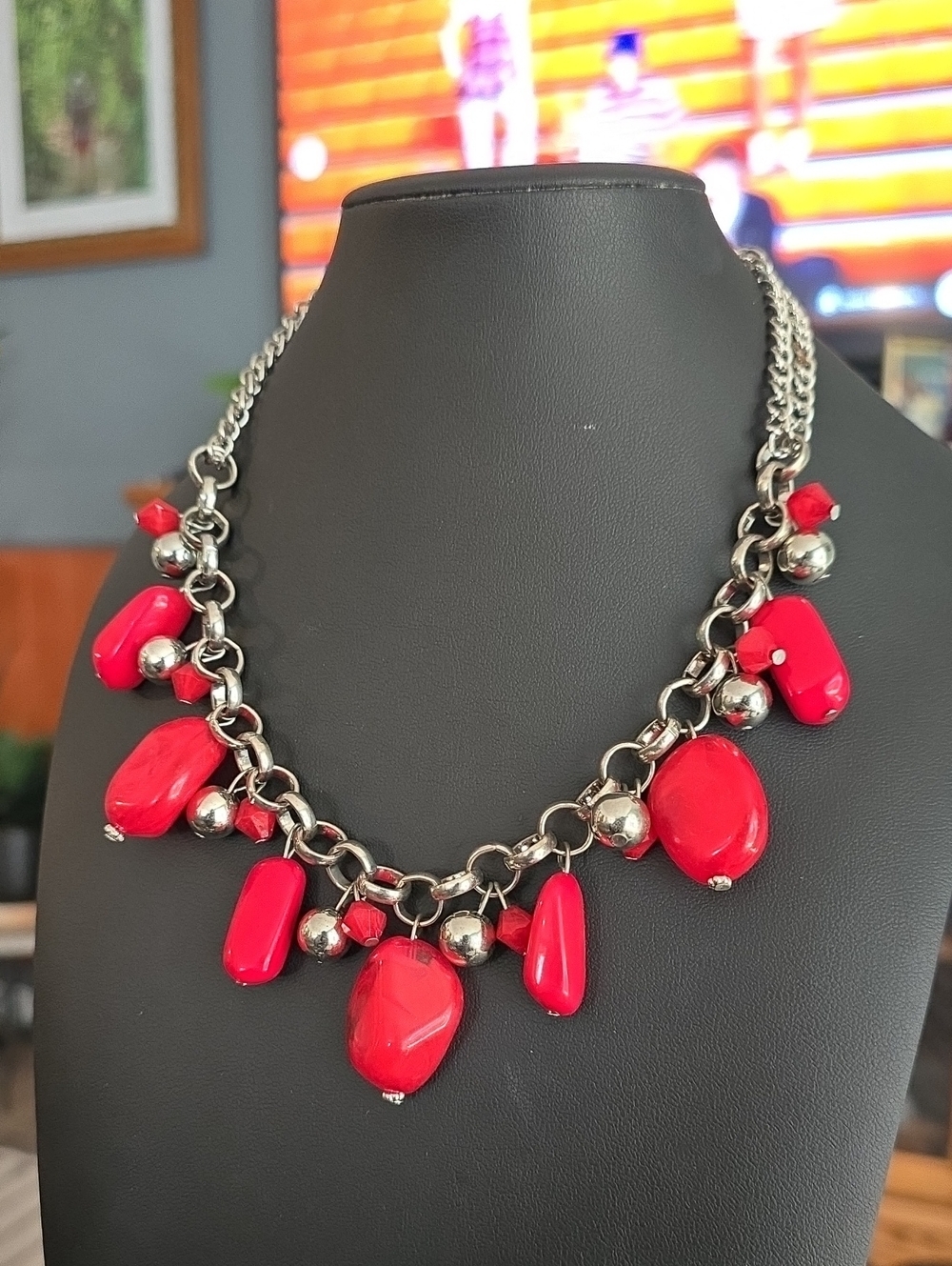 Fashion Statement Red Beaded Chain Necklace - Women Jewelry